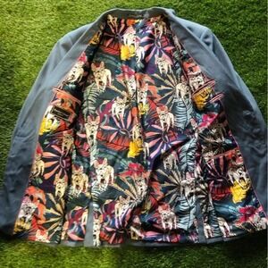 Paisley & Gray Blue Slim Fit Blazer 50R Bulldog Print Lining Sport Coat